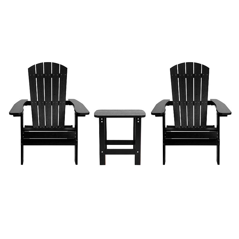 Merrick Lane Set Of Two Riviera Folding Adirondack Patio Chairs With Matching Outdoor Side Table