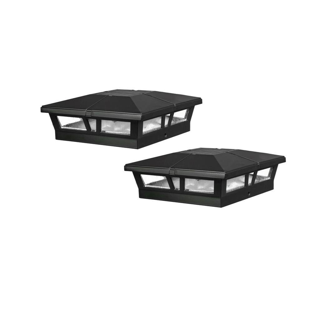 CLASSY CAPS Cambridge 6 in. x 6 in. Outdoor Black LED Solar Post Cap (2-Pack) SLC771