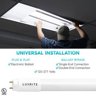 LUXRITE 8-Watt 2 ft. Linear T8 LED Tube Light Bulb 3 Color Selectable Single and Double End Powered 960 Lumens F17T8 (30-Pack) LR34231-30PK