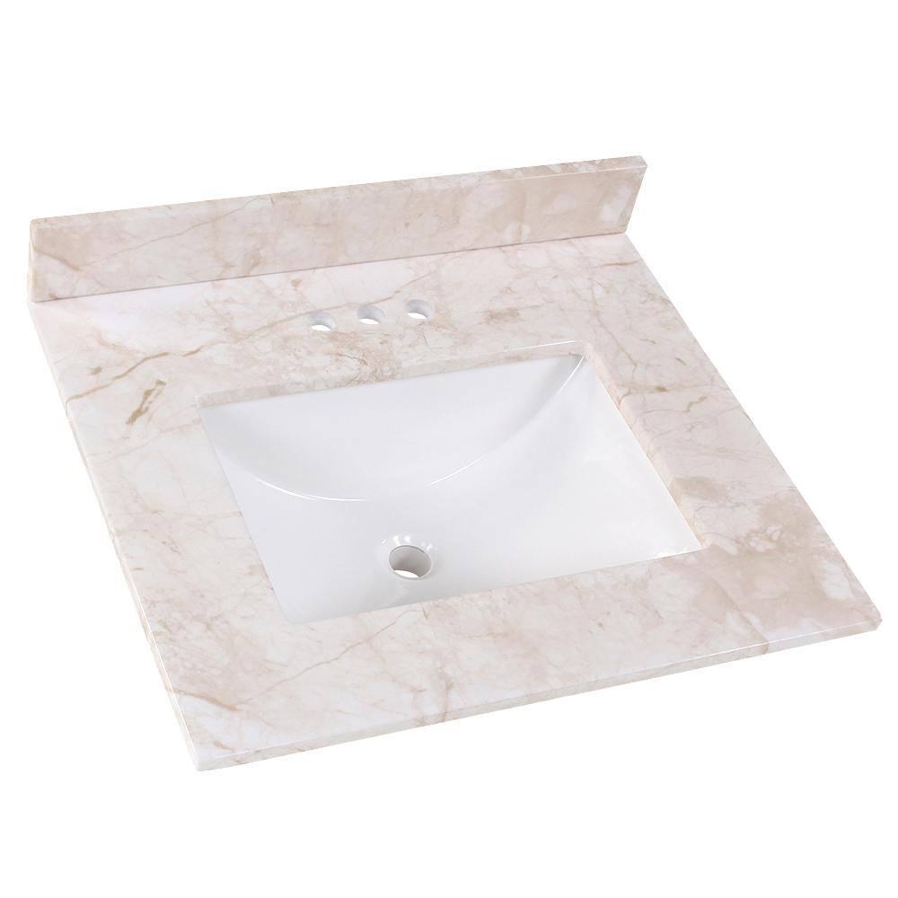 Home Decorators Collection 25 in W x 22 in D Stone Effects Cultured Marble Vanity Top in Dune with Undermount White Sink