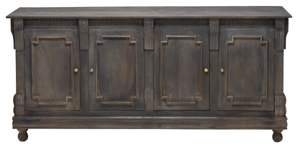 58 quotSolid Wood Hand Carved TV Stand Cabinet Dark Brown   Farmhouse   Entertainment Centers And Tv Stands   by Sideboards and Things  Houzz