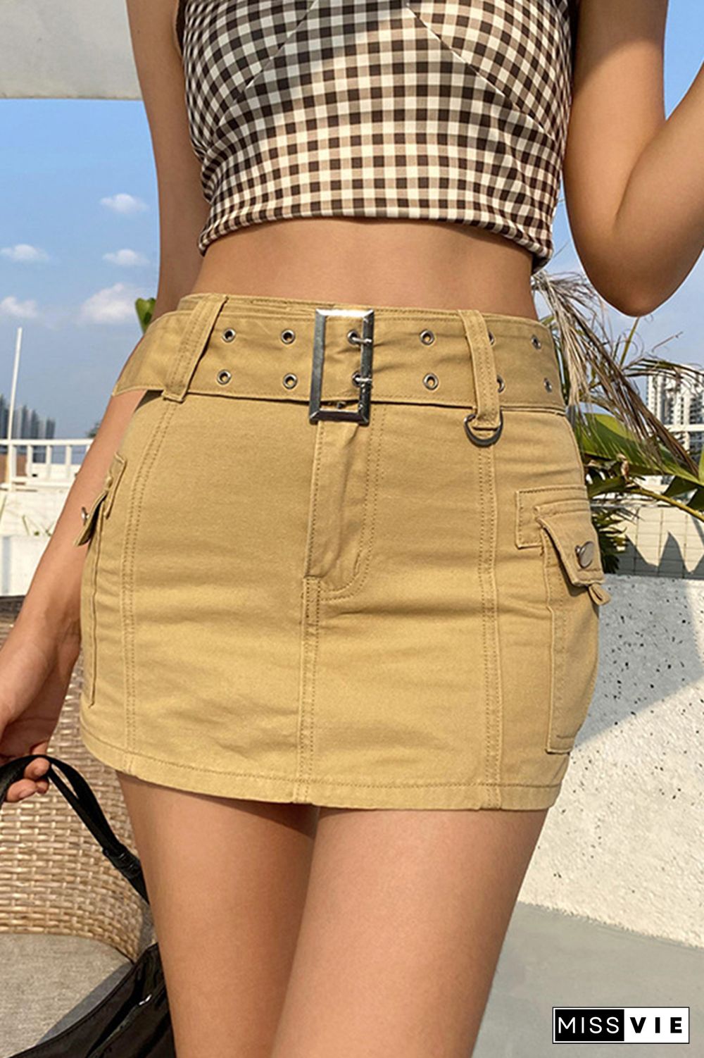 Washed Denim Mini Skirt With Belt Wholesale