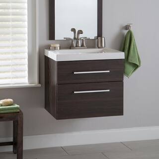 Domani Larissa 24 in. W x 19 in. D Wall Hung Bathroom Vanity in Elm Ember with Cultured Marble Vanity Top in White with Sink LR24P2-EE