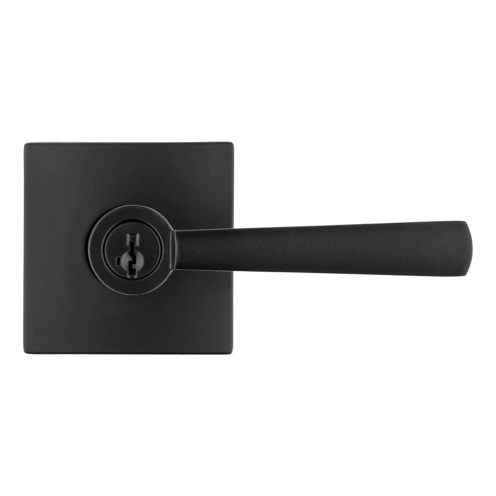 Baldwin Prestige Spyglass Matte Black Entry Door Handle Featuring SmartKey Security with Microban Antimicrobial Technology 354SPLSQR514SMT