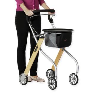 Stander Trust Care Let's Go 4-Wheel Indoor Rollator Rolling Walker with Tray and Basket in Beech Wood 4500-BE