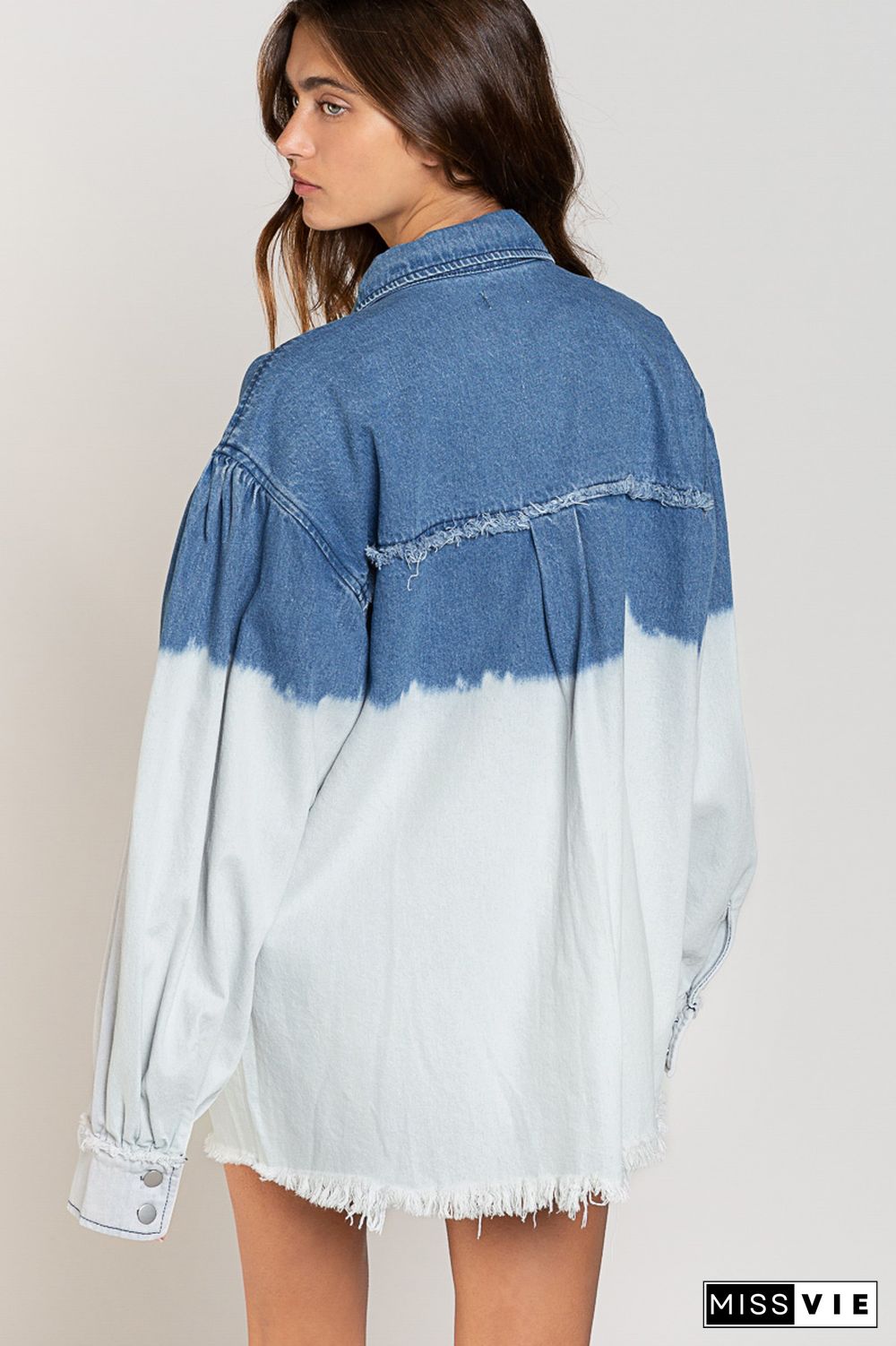 Gradient Color Pocket Tassel Open Button Denim Jackets