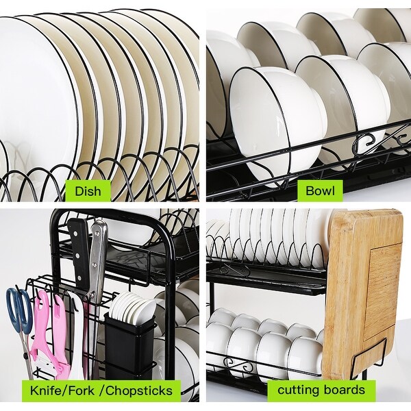 2-Tier Dish Drying Rack Dish Rack Drainer Holder Kitchen Storage Space Saver - L