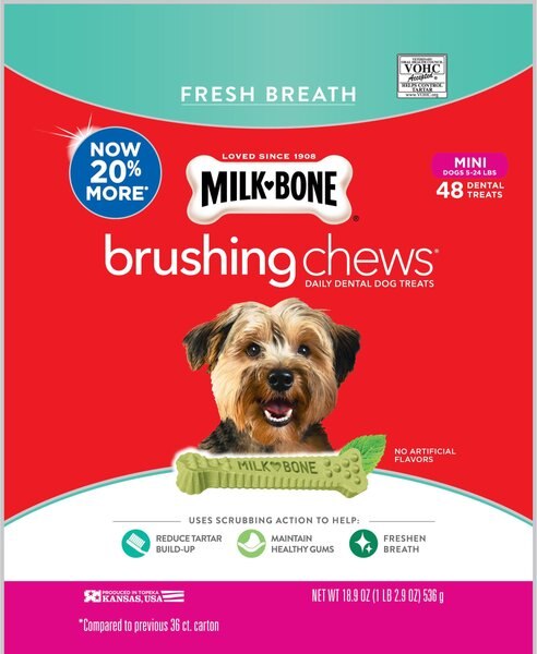 Milk-Bone Fresh Breath Brushing Chews Daily Dental Dog Treats， Mini