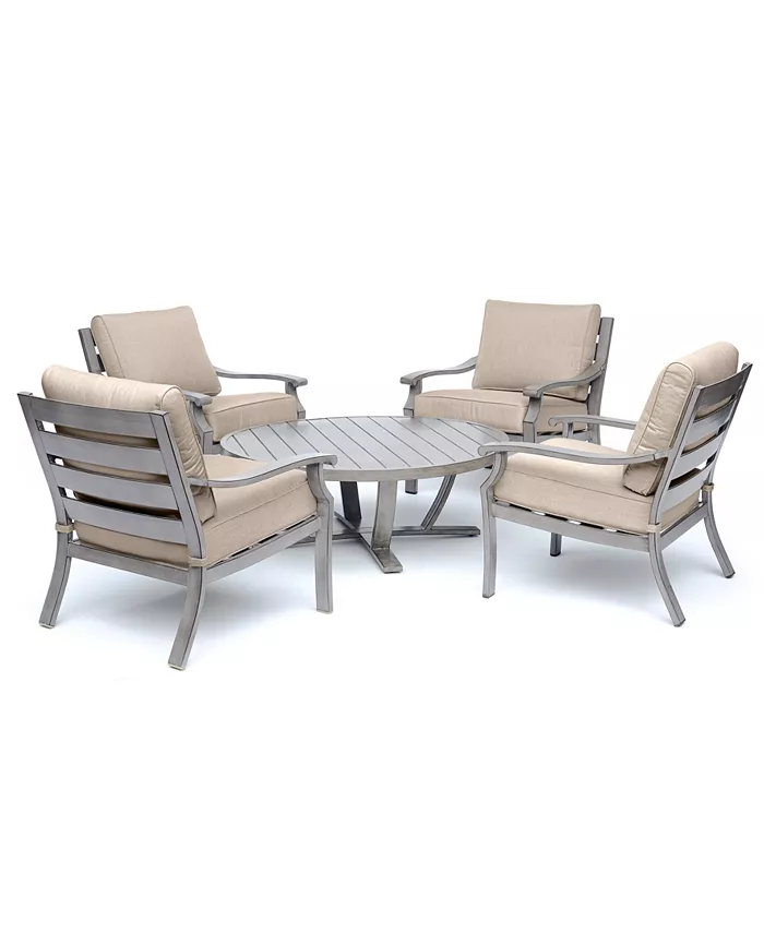 Agio Tara Aluminum Outdoor 5-Pc. Seating Set (48 Round Table and 4 Club Chairs)