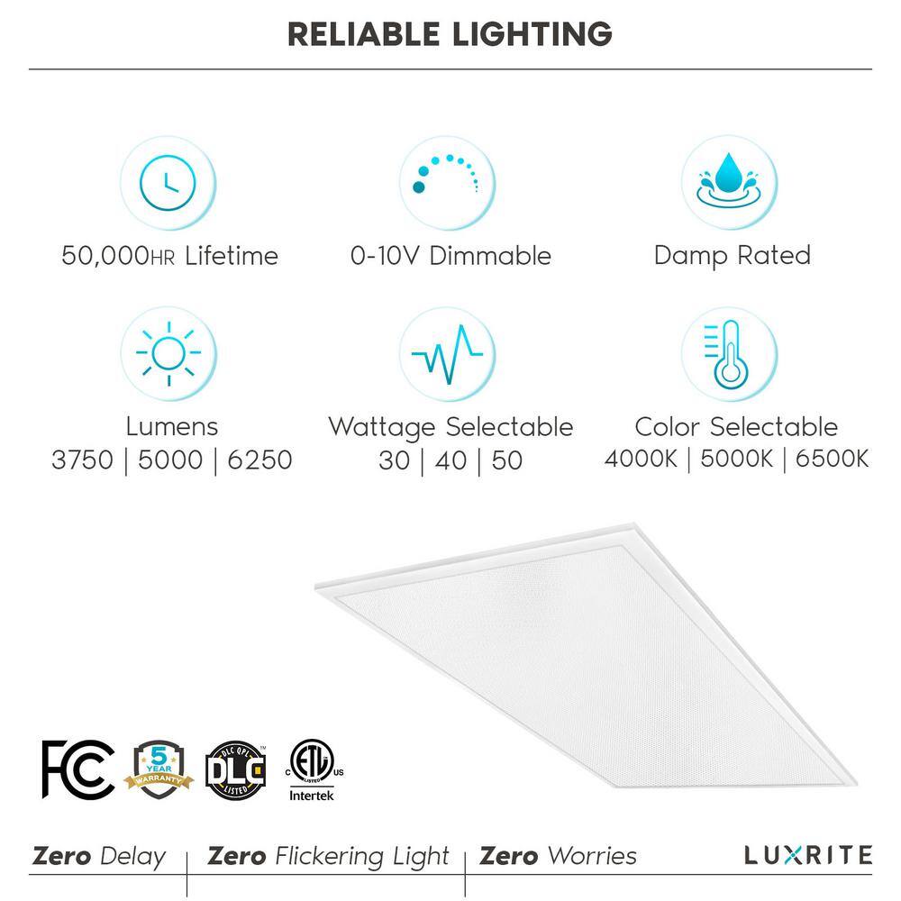 LUXRITE 2 ft. x 4 ft. Integrated LED Drop Ceiling Panel Light 304050-Watt 3 Color Selectable 375050006250 Lumens ETL 4-Pack LR24253-4PK