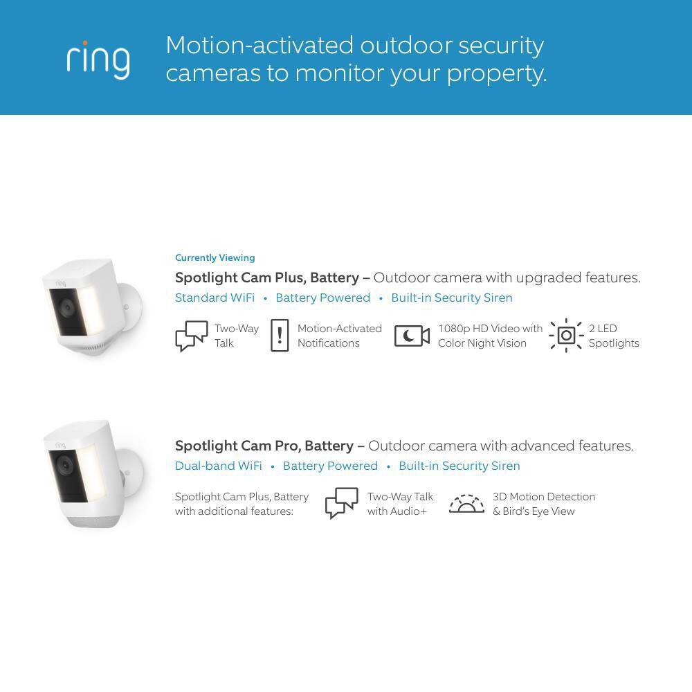 Ring Spotlight Cam Plus Battery - Smart Security Video Camera with LED Lights 2-Way Talk Color Night Vision Black 2-Pack B0B7Q62HMM