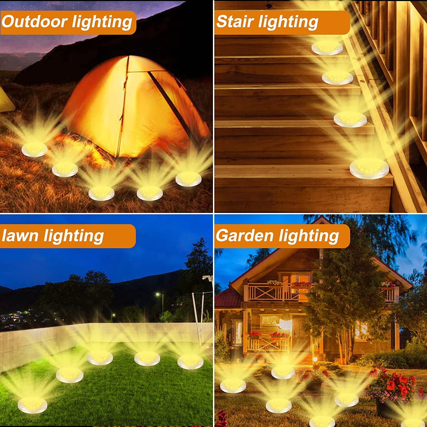 Solar Ground Lights， Solar Garden Lights Outdoor Waterproof， 8 Packs 12 LED Solar Outdoor Lights for Garden， Pathway， Yard， Patio， Walkway， Grounds Decorations(White)