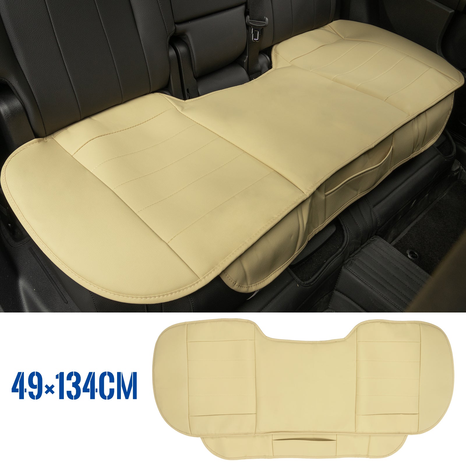 Beige Full Surround Car Rear Back Row Seat Cover Cushion Pu Leather Universal Chair Pad Mat Waterproof