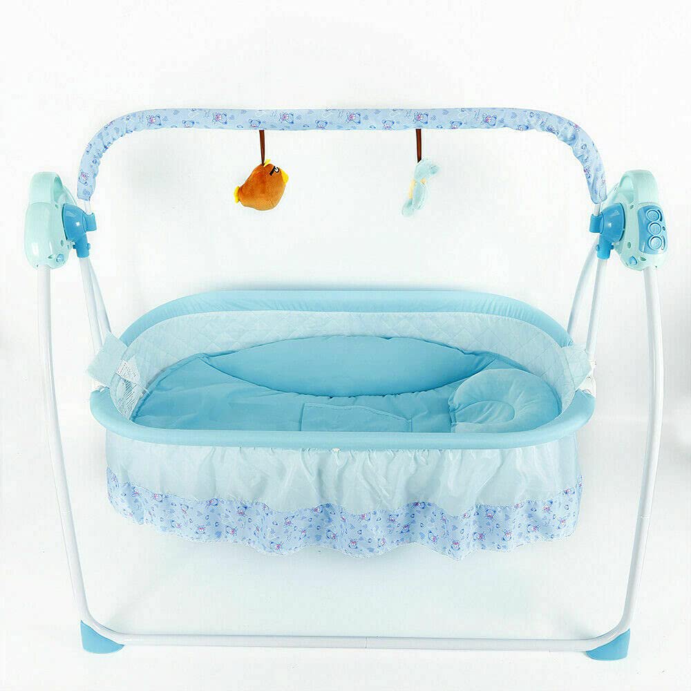 Miumaeov Electric Swing Cradle Automatic Baby Rocker Baby Bassinet Cradle with Music Function (Blue)