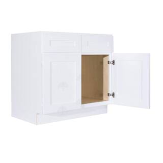 LIFEART CABINETRY Lancaster White Plywood Shaker Stock Assembled Sink Base Kitchen Cabinet 36 in. W x 34.5 in. H x 24 in. D ALW-SB36