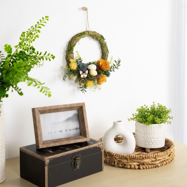 Easter Egg And Bird Nest Wreath With Wooden Flowers