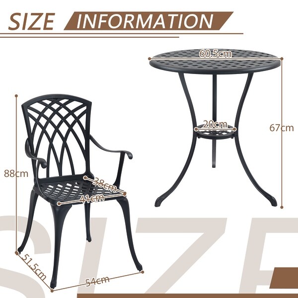 3 Piece Cast Aluminum Outdoor Patio Furniture Bistro Table Set with Umbrella Hole for Patio Balcony