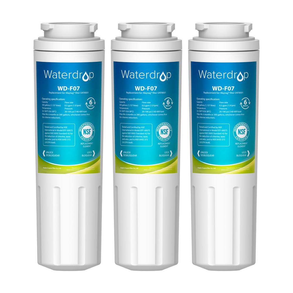 Waterdrop WDS-UKF8001 Refrigerator Water Filter Replacement for Whirlpool EDR4RXD1 EveryDrop Filter 4 UKF8001AXX-200(3-Pack) B-WDS-F07-3