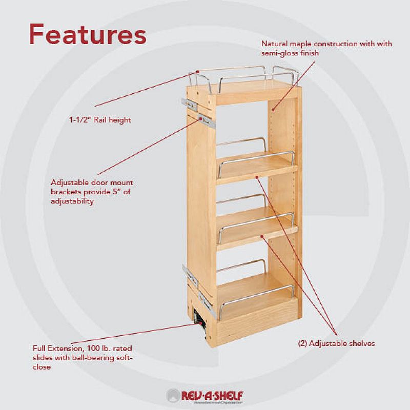 Rev-A-Shelf 6 Pull Out Kitchen Wall Cabinet Organizer Soft Close， 448-BBSCWC-6C