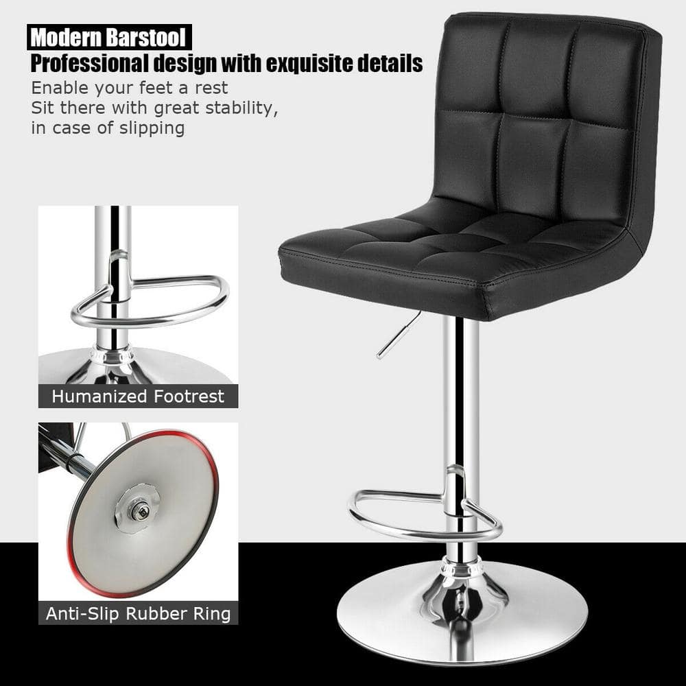 Costway Black Adjustable Armless PU Leather Bar Stool Swivel Kitchen Counter Bar Chair HW65633BK