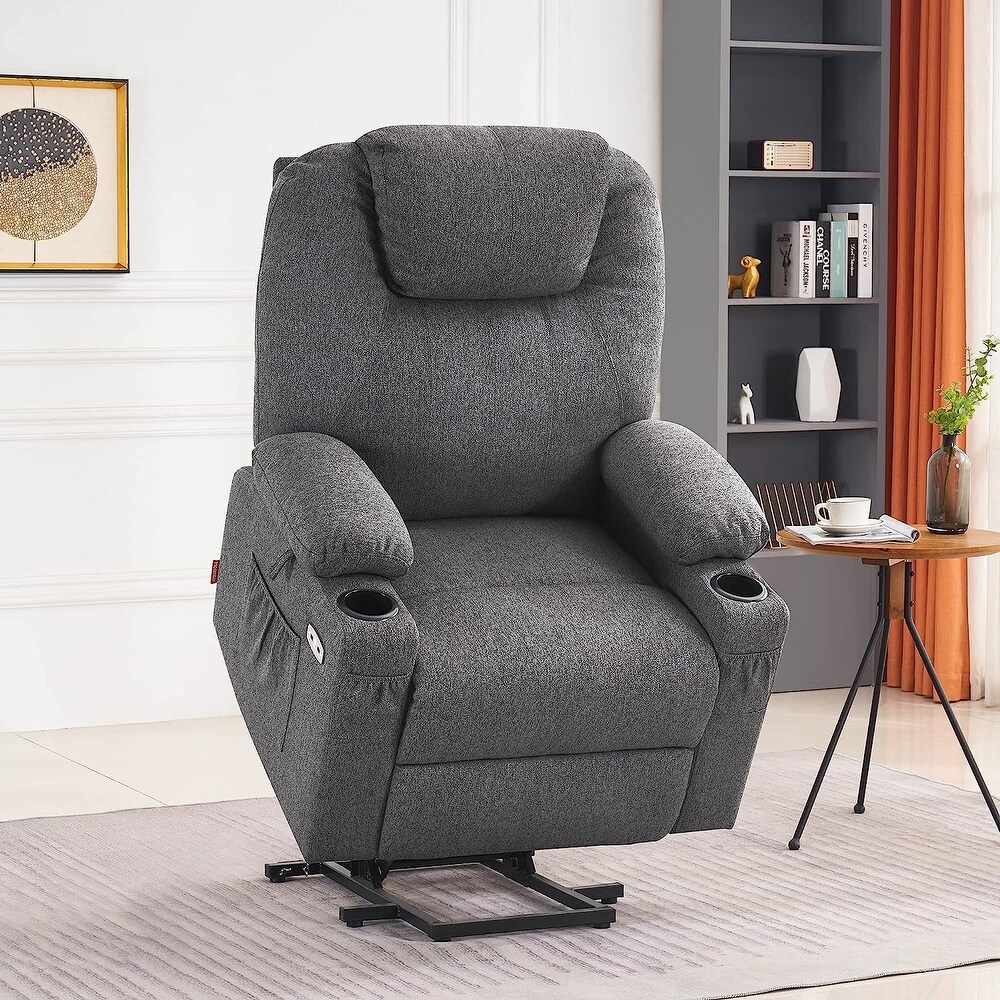 Large Power Lift Recliner Chair Sofa with Massage  Heat for Big and Tall People  Cup Holders Extended Footrest  Fabric 7516