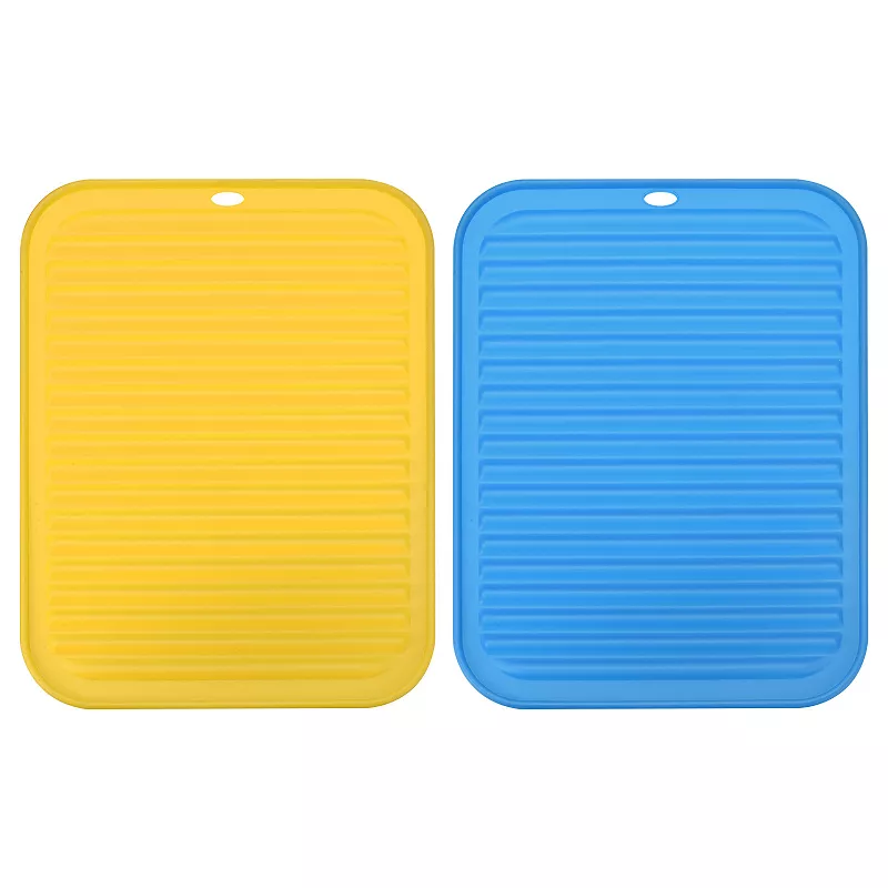 2 Pcs 12 x 9 Sink Drain Pad Silicone Dish Drying Mat Set