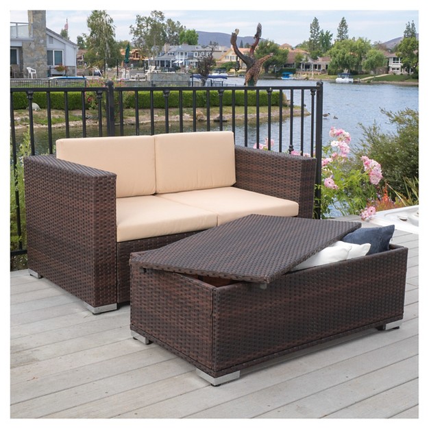 Murano 2pc Aluminum Patio Chat Set With Cushions Brown Christopher Knight Home