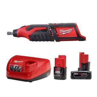 MW M12 12V Lithium-Ion Cordless Rotary Tool with One M12 4.0 Ah and One M12 2.0 Ah Battery Pack and Charger 48-59-2424-2460-20