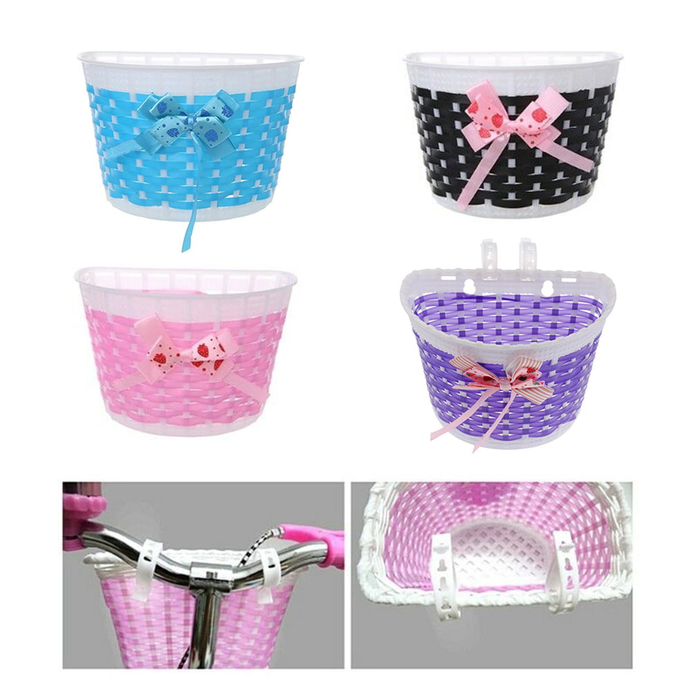 Bicycle Basket Children Bike Plastic Knitted Bow Knot Front Handmade Bag