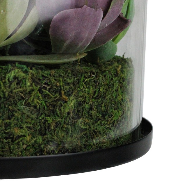 Mixed Succulent Artificial Arrangement In Round Glass Jar - Green/pink