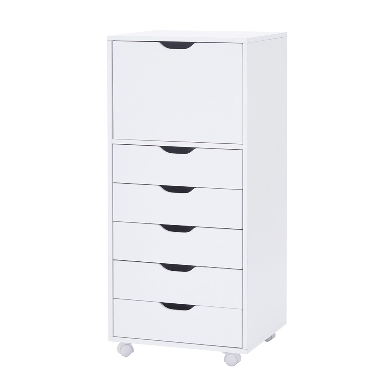 Naomi Home 6 Drawer Dresser, Tall Dressers for bedroom, Kids dresser with Wheels, Storage shelves with drawers, Small Dresser for Closet, Makeup dresser with 180 lbs Capacity – White