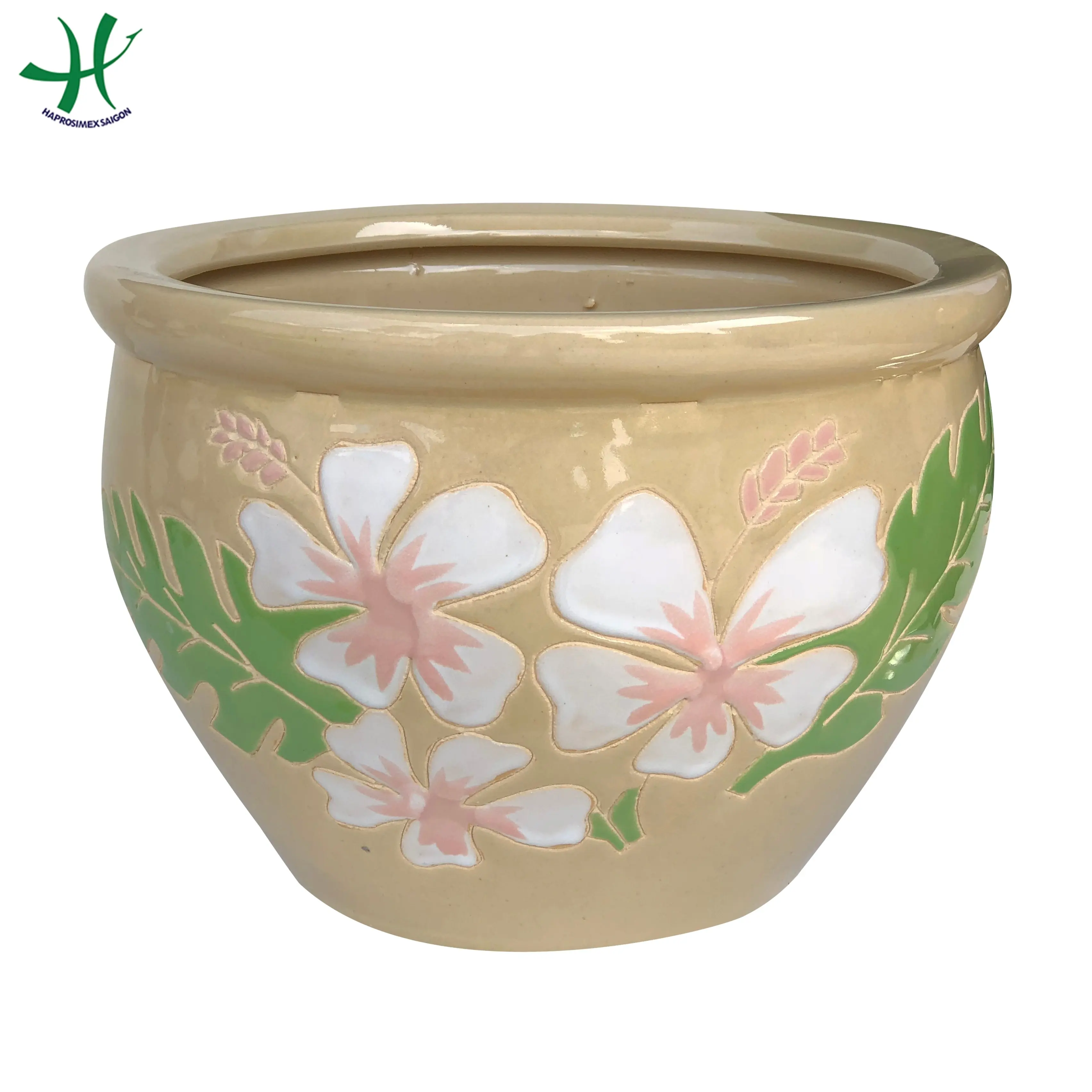 Set of 3 Round Ceramic Planter Pots hot selling for wholesales  with multi designs for  home garden supplies