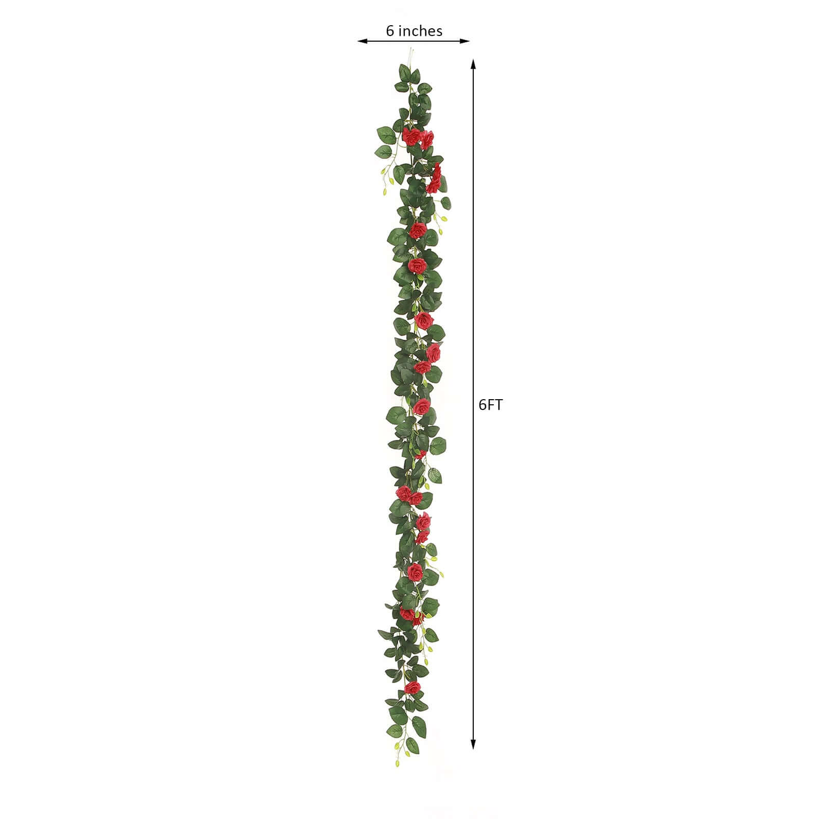 20 Red Artificial Silk Roses Flower Garland, Hanging Vine 6ft