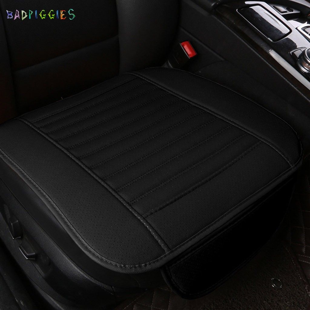 BadPiggies 3D Universal Half Pack Front Car Seat Cushion， Breathable PU Leather Seat Cover Pad Full Surround Protect Auto Chair Mat， Black