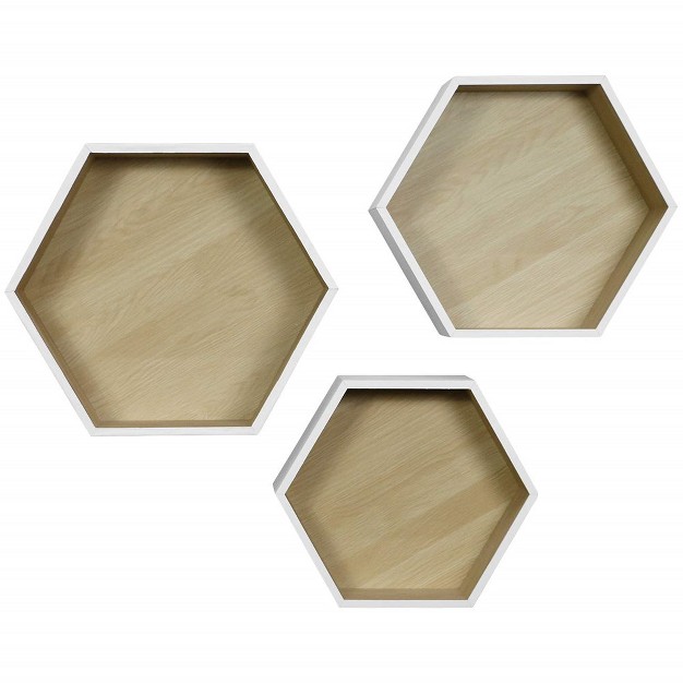 Set Of 3 Sorbus Floating Shelf Hexagon Set Honeycomb Decorative Hanging Display For Collectibles Photos Frames Plants And More white