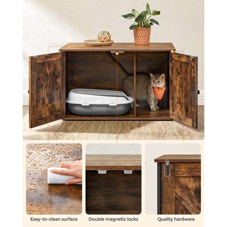 Feandrea Cat Litter Box Enclosure Litter Box Furniture Hidden with Removable Divider Indoor Cat House Rustic Brown and Black