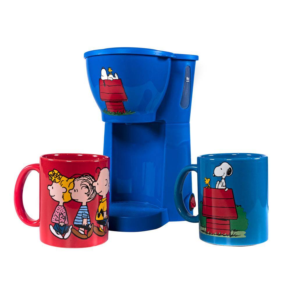 Uncanny Brands Peanuts Single Cup Black Drip Coffee Maker Snoopy and Friends Mugs Included CM2-PEA-SN1