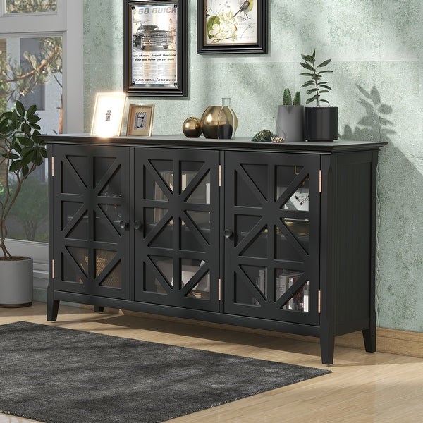 Black 3-Doors Entryway Console Table with Adjustable Shelves