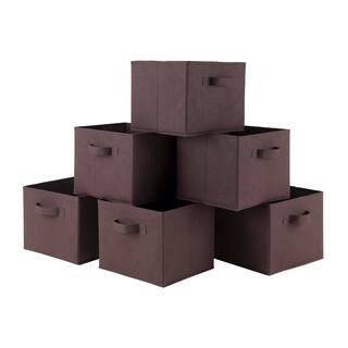 Winsome Wood 9 in. H x 10.97 in. W x 106 in. D Brown Fabric Cube Storage Bin 6-Pack 38622