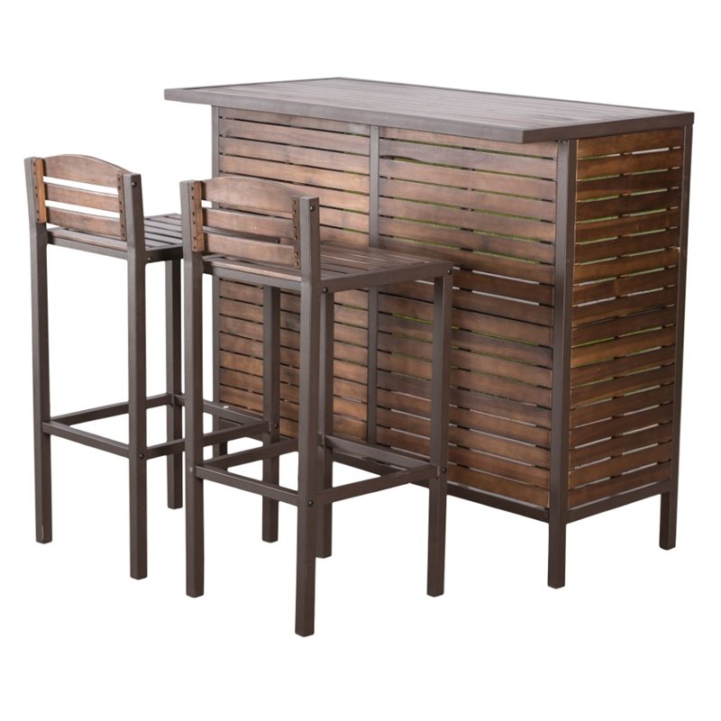 Noble House Milos Acacia Wood Bar Set in Dark Brown