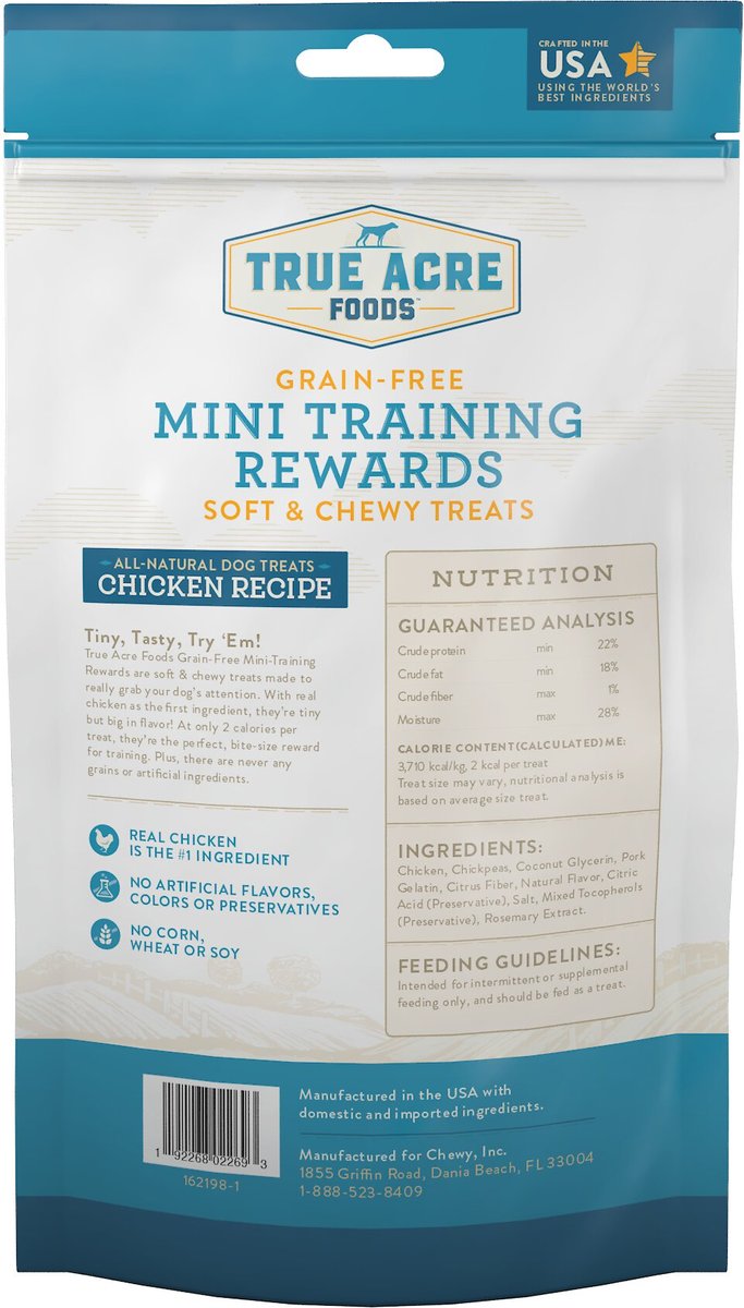 True Acre Foods Chicken Recipe Mini-Training Rewards Grain-Free Soft and Chewy Dog Treats