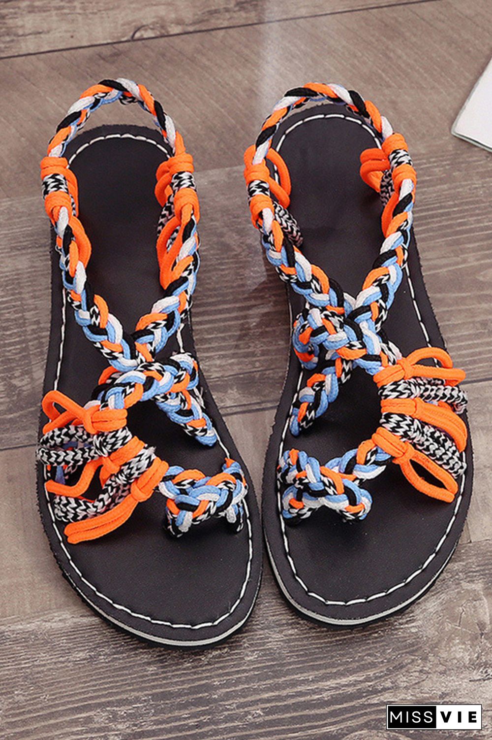 Colorful Rope Twist Knot Splicing Flat Sandals