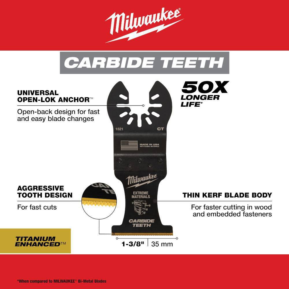 MW 1-38 in. Carbide Universal Fit Extreme Wood and Metal Cutting Multi-Tool Oscillating Blade (5-Pack) 49-25-1526