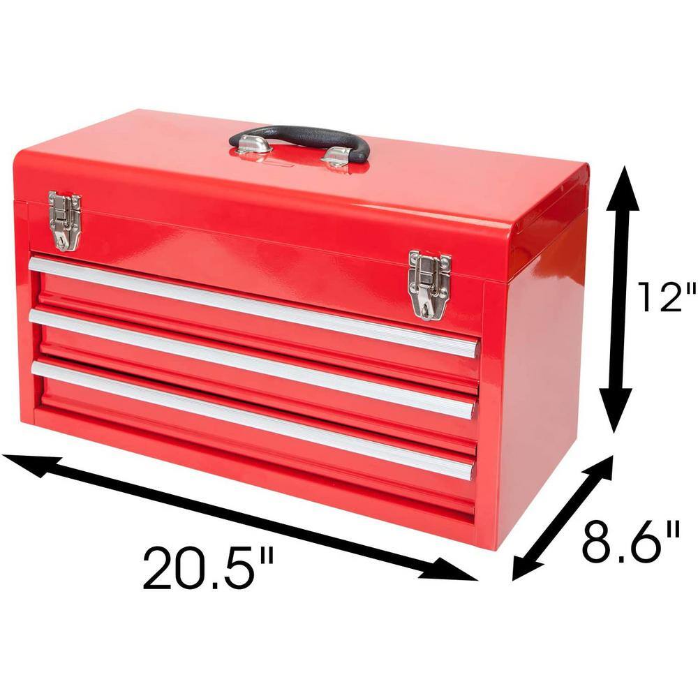 Big Red 20.5 in. L x 8.6 in. W x 11.8 in. H Portable 3-Drawer Steel Tool Box with Metal Latch Closure ANTBD022-XB