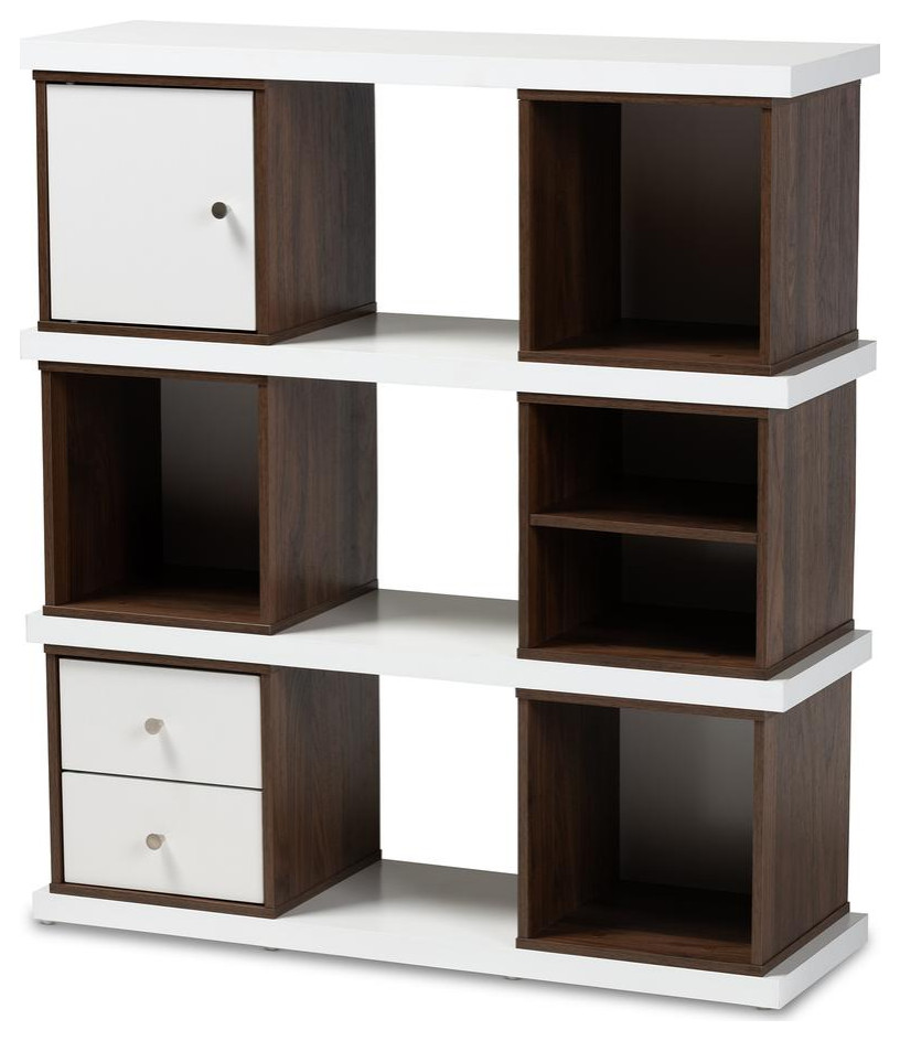 Baxton Studio Rune Modern and Contemporary TwoTone White and Walnut Brown   Transitional   Bookcases   by Interiortradefurniture  Houzz