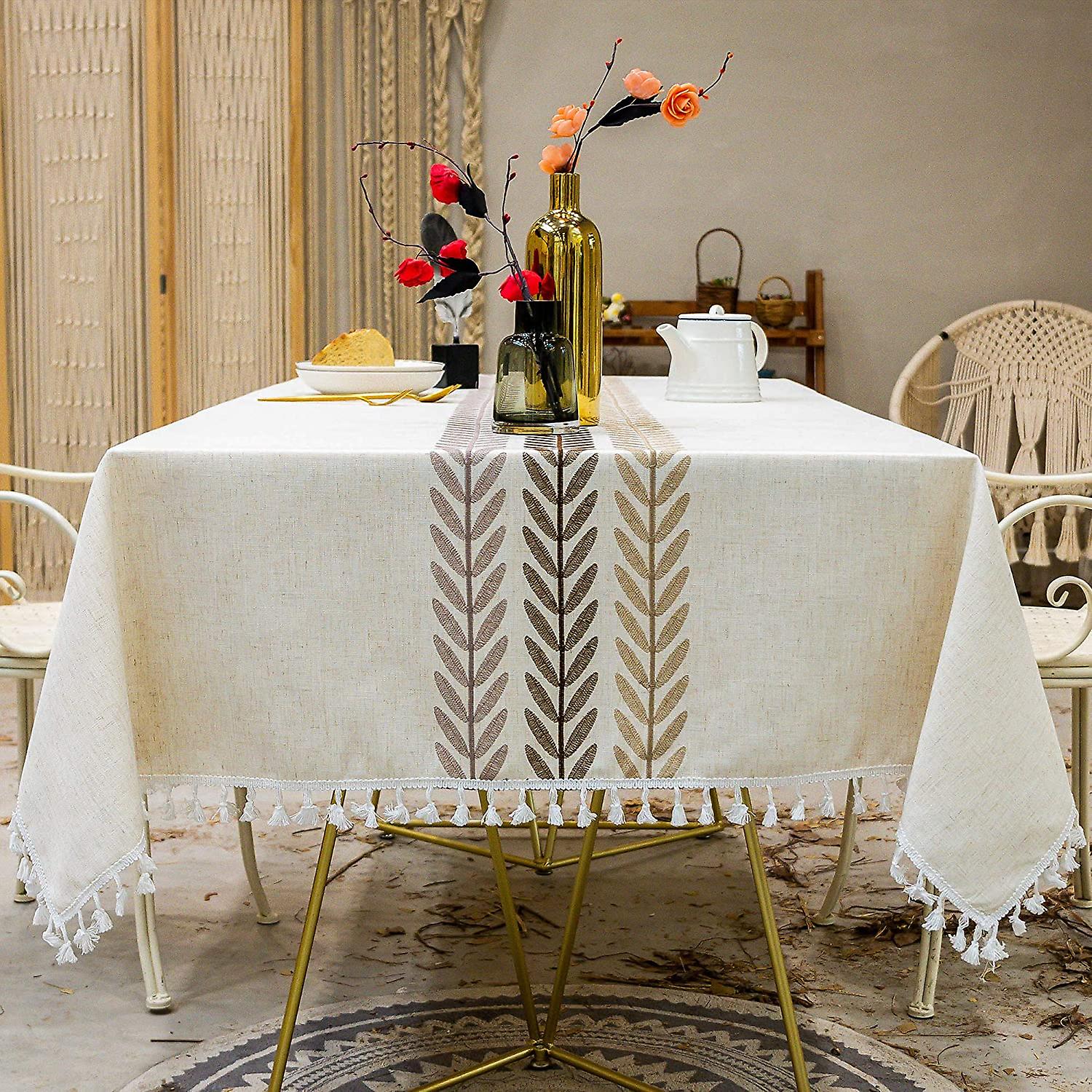 Tablecloth For Dining Table Rustic Farmhouse Kitchen Table Cloth Coffee Table Cover， Cotton Linen Fabric Small Rectangle Table Cloths For 4 To 6 Seats