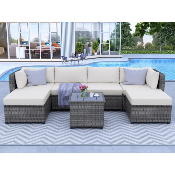 U_Style 7 Piece Rattan Sectional Seating Group wit...