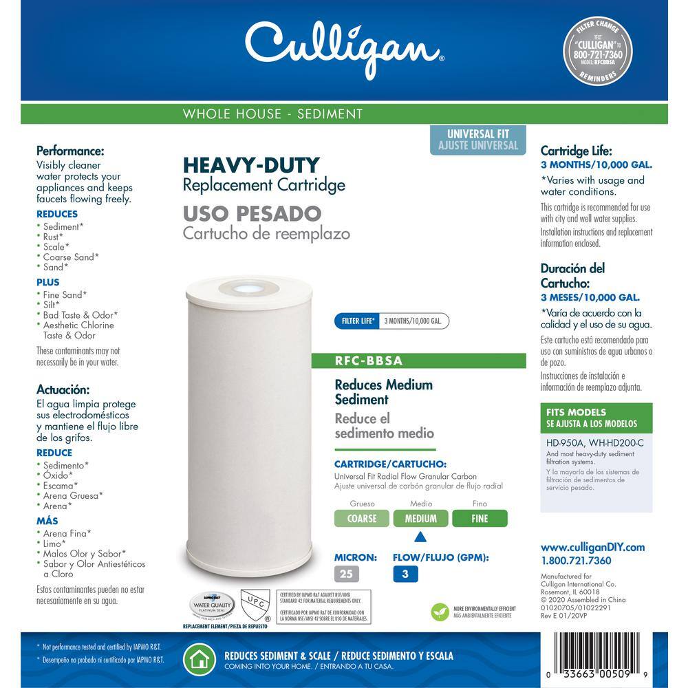 Culligan Universal Heavy-Duty Radial Flow Carbon Replacement Cartridge Water Filtration System RFC-BBSA