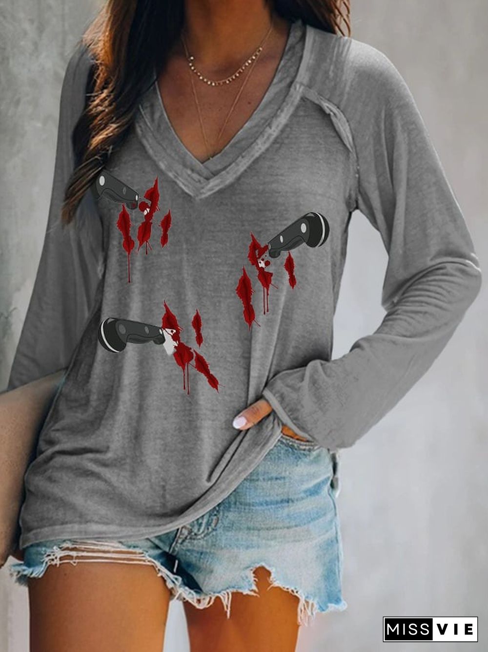 Women's V-Neck Long Sleeve T-Shirt