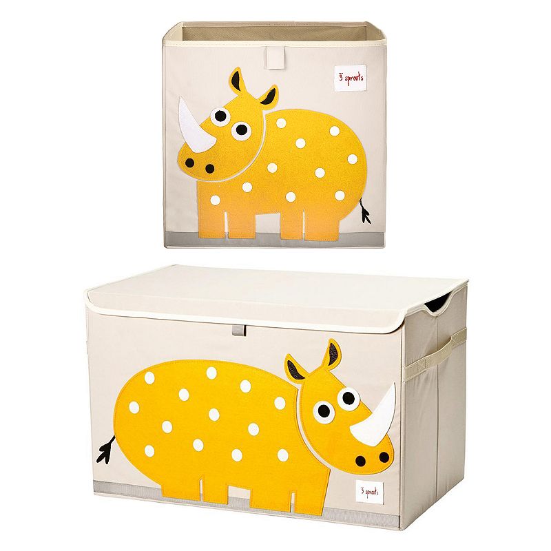 3 Sprouts Foldable Storage Box and Cube Toy Chest Bin for Playroom， Yellow Rhino